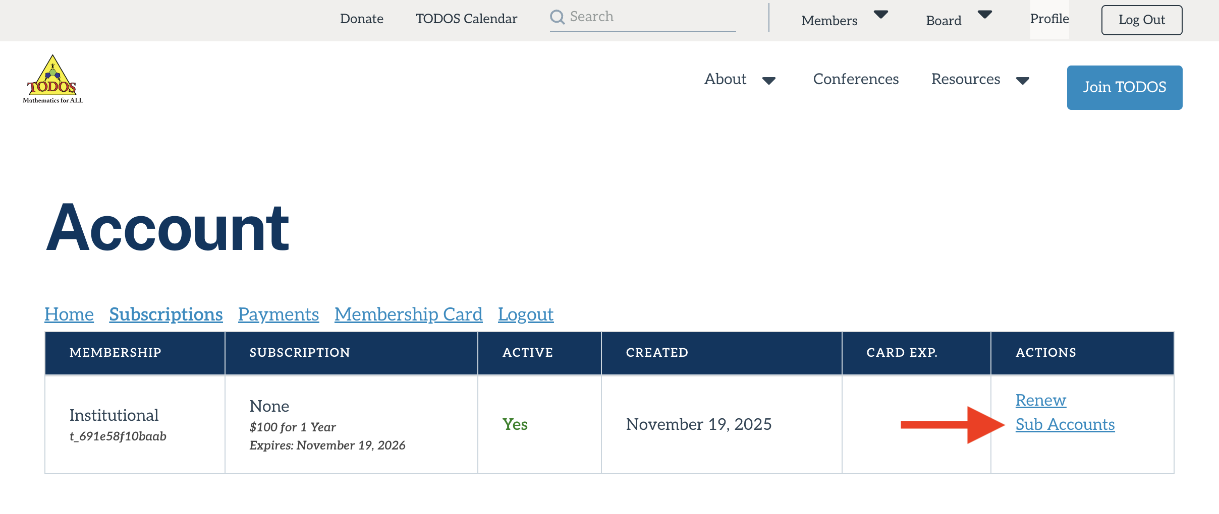 Screenshot of the Member Profile page,