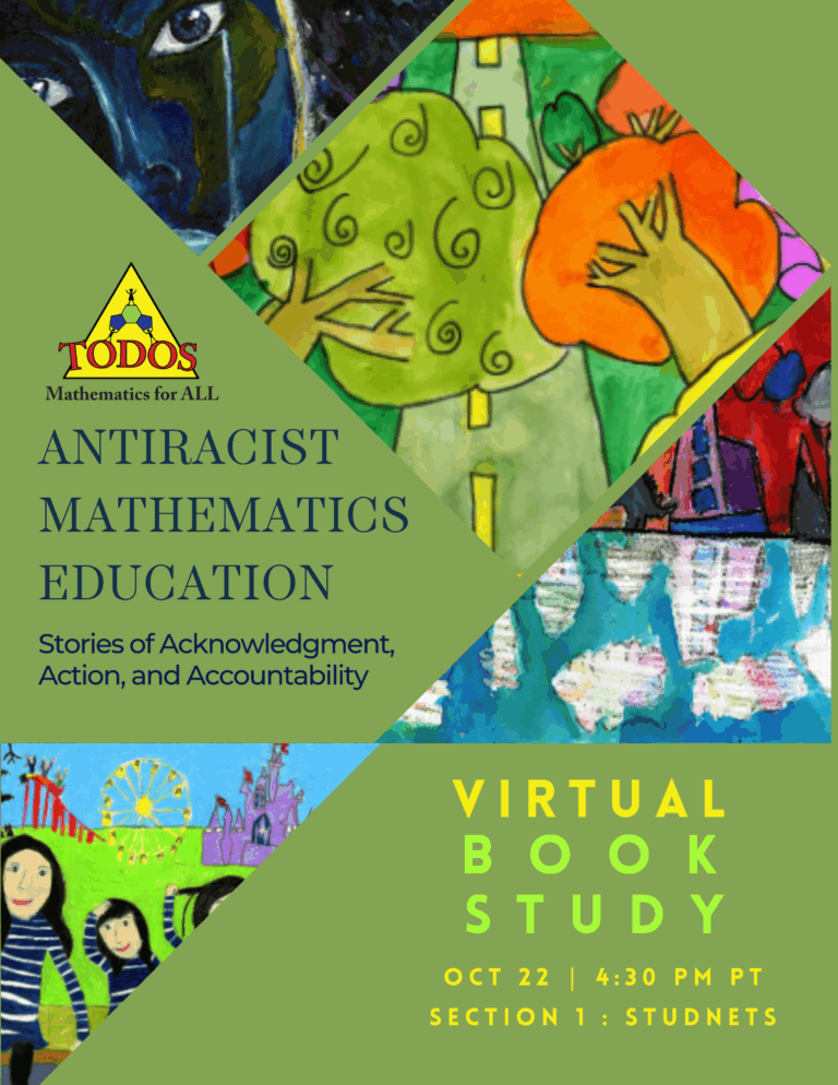 Oct22 Cover of TODOS's Antiracist Mathematics Education Book. Green cover with drawings made by students.